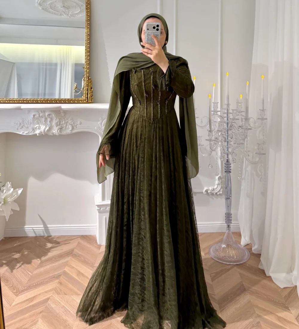 Customized Chinese Style Lace Sequined A-line Scoop Neck Long Bespoke Occasion Party Dresses Modern Sparkle