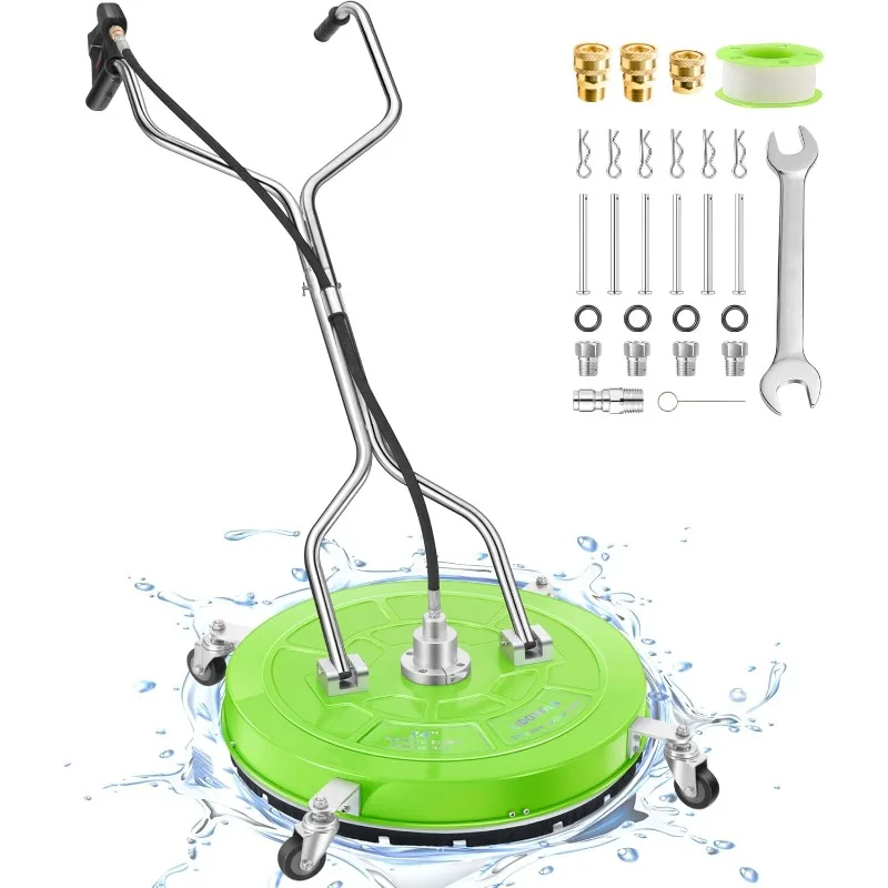 

24“ Pressure Washer Surface Cleaner with 4 Wheels - Coated Green Dual Handle Stainless Steel Surface Cleaner for Pressure Washer