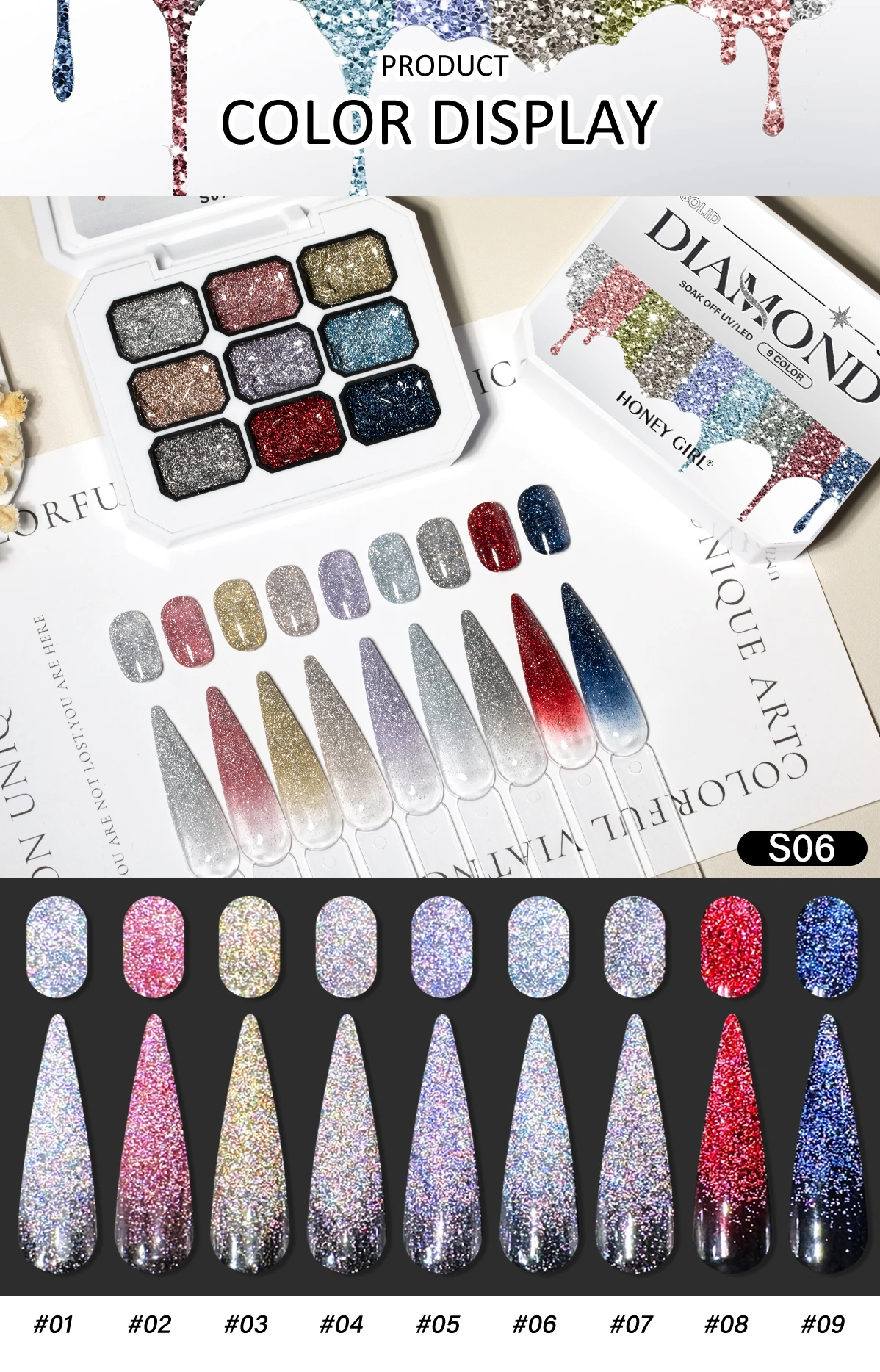 Neunfarbiges Diamant-Nagelgel, Geeignet für DIY-Nägel, Salon und Nageldesign – Detail 26