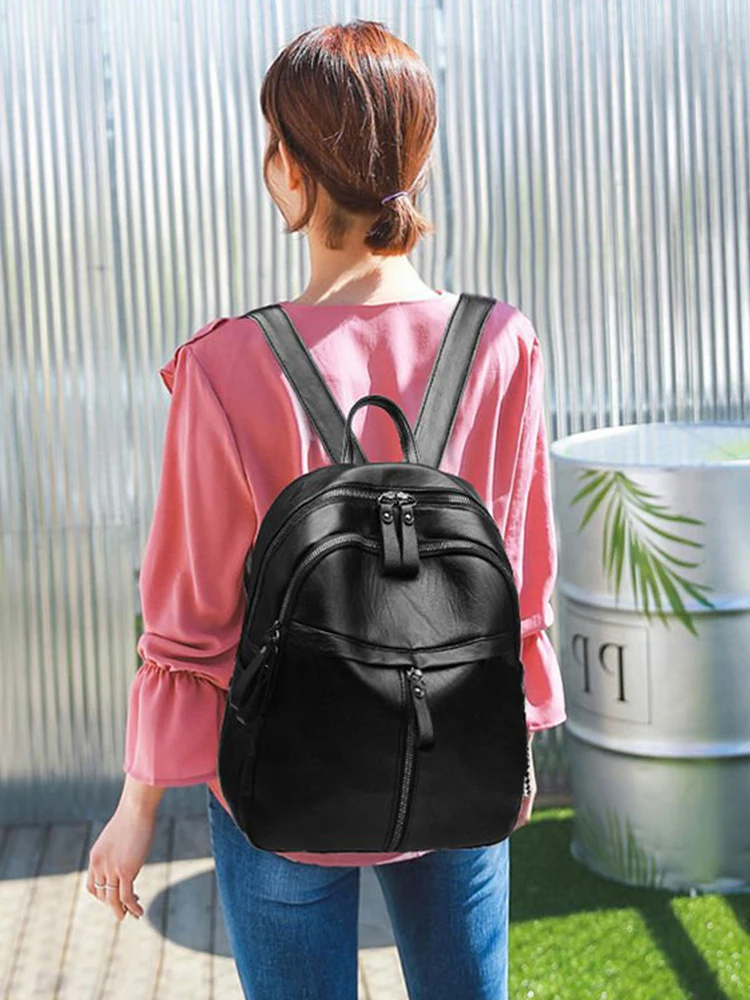 

Ежедневный вместительный школьный рюкзак для студентов, однотонный, для путешествий, с молнией, из искусственной кожи, на плечо