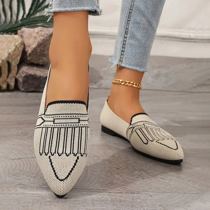 Women's loafer Shoes Luxury 2024 Knitted Slip On Trainers Female Ballet Flats Ladies Zapatos De Mujer