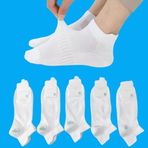 5/10 Pairs Sweat-absorbent Breathable Thin Mesh Boat Socks Sports Leisure Cotton Socks Men's Summer Solid Color Socks