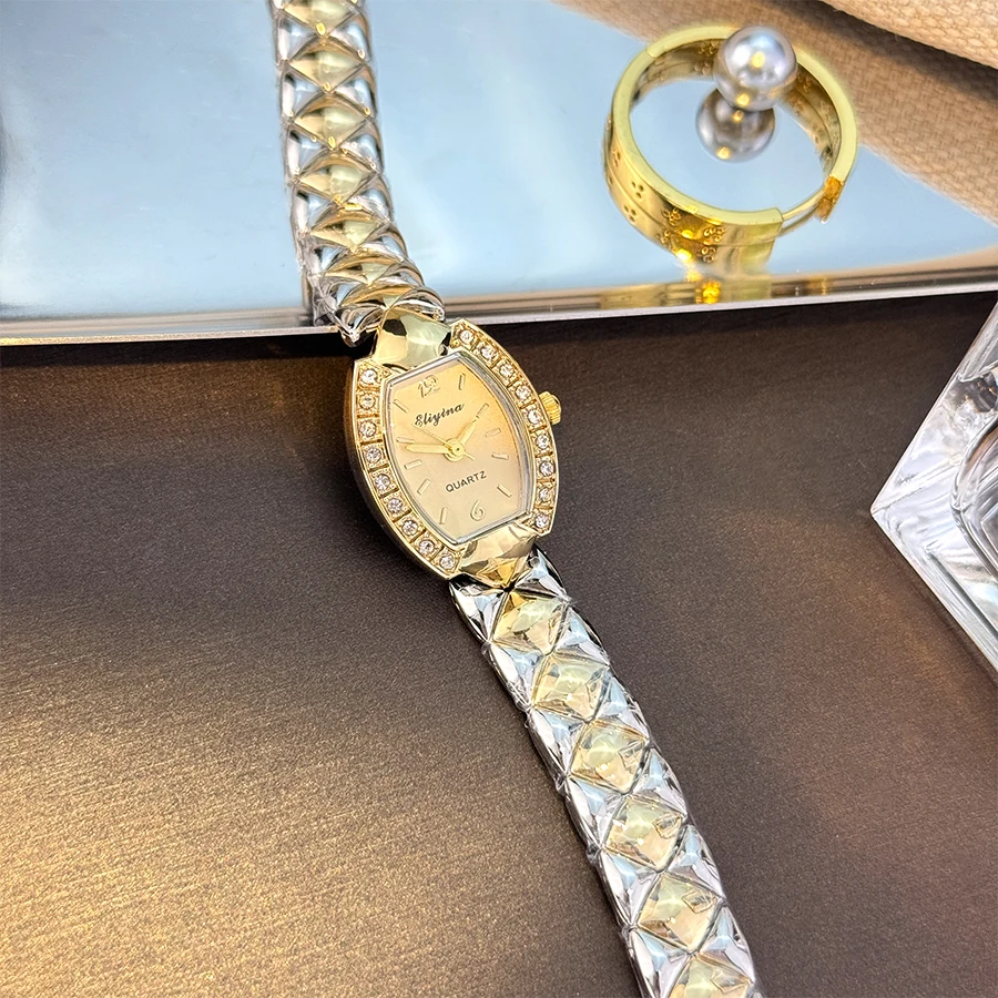 

Новые модные женские часы-браслет в форме ведра, кварцевые часы, простые пузырьковые часы с ромбической текстурой, роскошный легкий вес