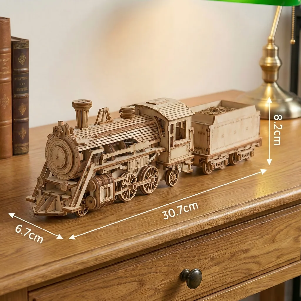 OUZEY 3D Wooden Constructor arts and creativity toys and games board games adults Vintage steam locomotive gift wooden decoratio - view 6