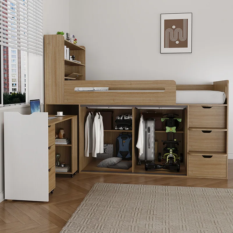 Children's half-height bed wardrobe integrated 1.5 meters boys and girls with guardrail bed desk storage cabinet 1.2m