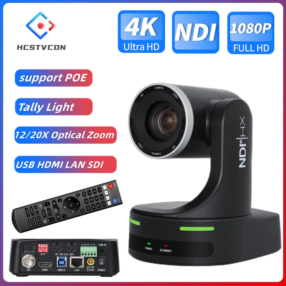 4K/1080P NDI POE Church PTZ Camera AI Tracking 20X Zoom 60fps USB HDMI LAN SDI for Video Conference Broadcast with Tally Light