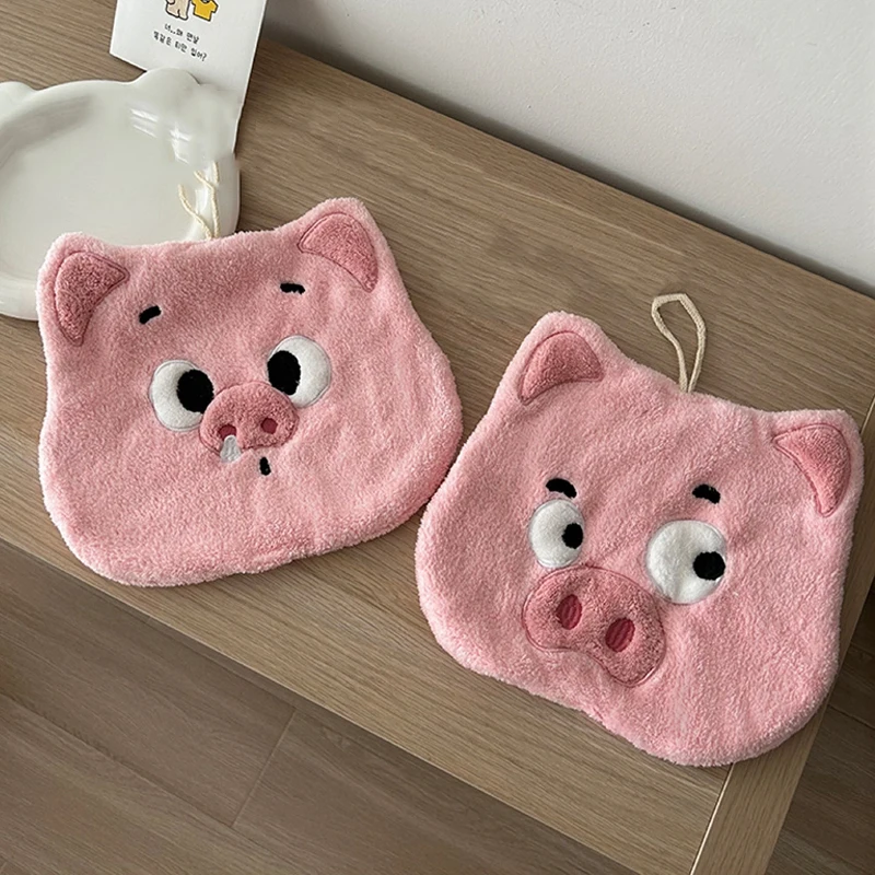 Kawaii Soft Hand Towel Cartoon Pig Dog Children's Towel Absorbent Hanging Towels Double-thickness Kitchen Bathroom Supply