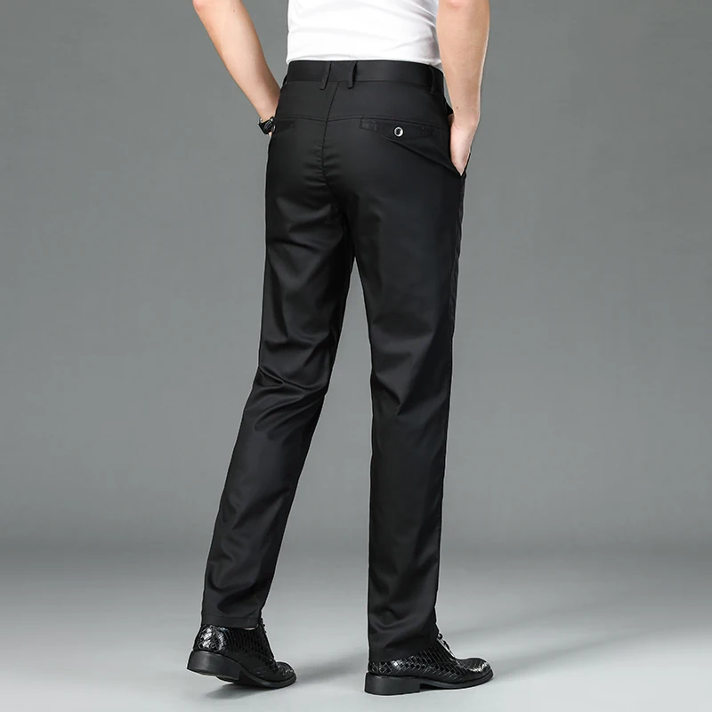 Pantalones casuales de fibra de bambú para hombres, Pantalones rectos sueltos finos, pantalones de traje largos antiarrugas, negocios formales e informales, Verano