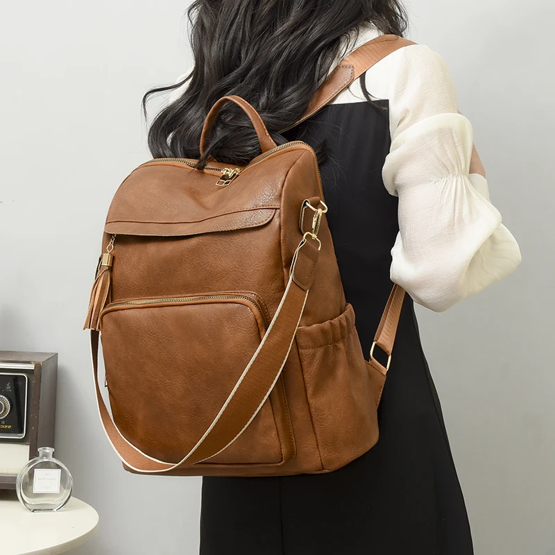 Luxury Pu Leather Backpack Women Vintage Shoulder Bag Ladies High Capacity Travel Backpacks School Bags Girls Mochila Feminina