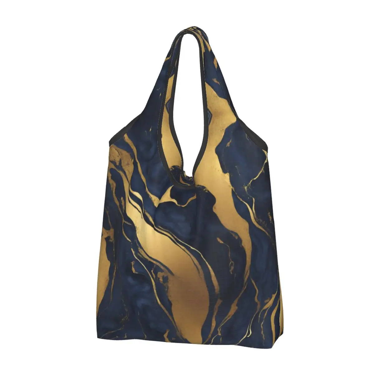 

Пользовательская печать абстрактная скандинавская минималистичная синяя золотая мраморная завитка сумки для покупок портативная сумка через плечо для покупок