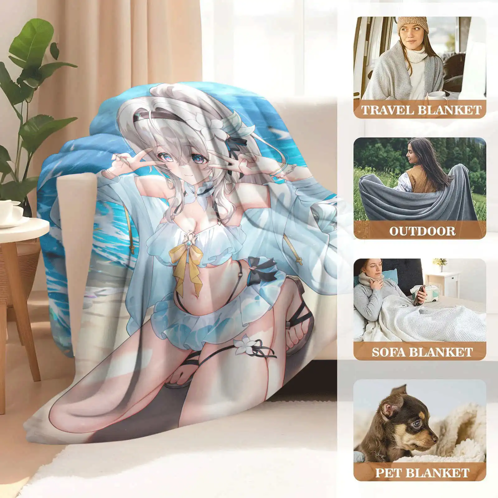 Firefly Anime Character Flannel Throw Blanket Summer Beach Seaside Print Soft Warm Blanket Sofa Bed Fan Gift
