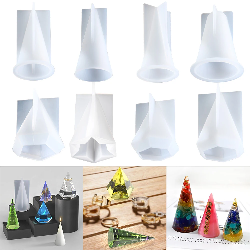 8Styles Ring Holder Cone Resin Molds Pyramid Silicone Mold for Resin Casting DIY Jewelry Ring Display Stand Candle Making Crafts