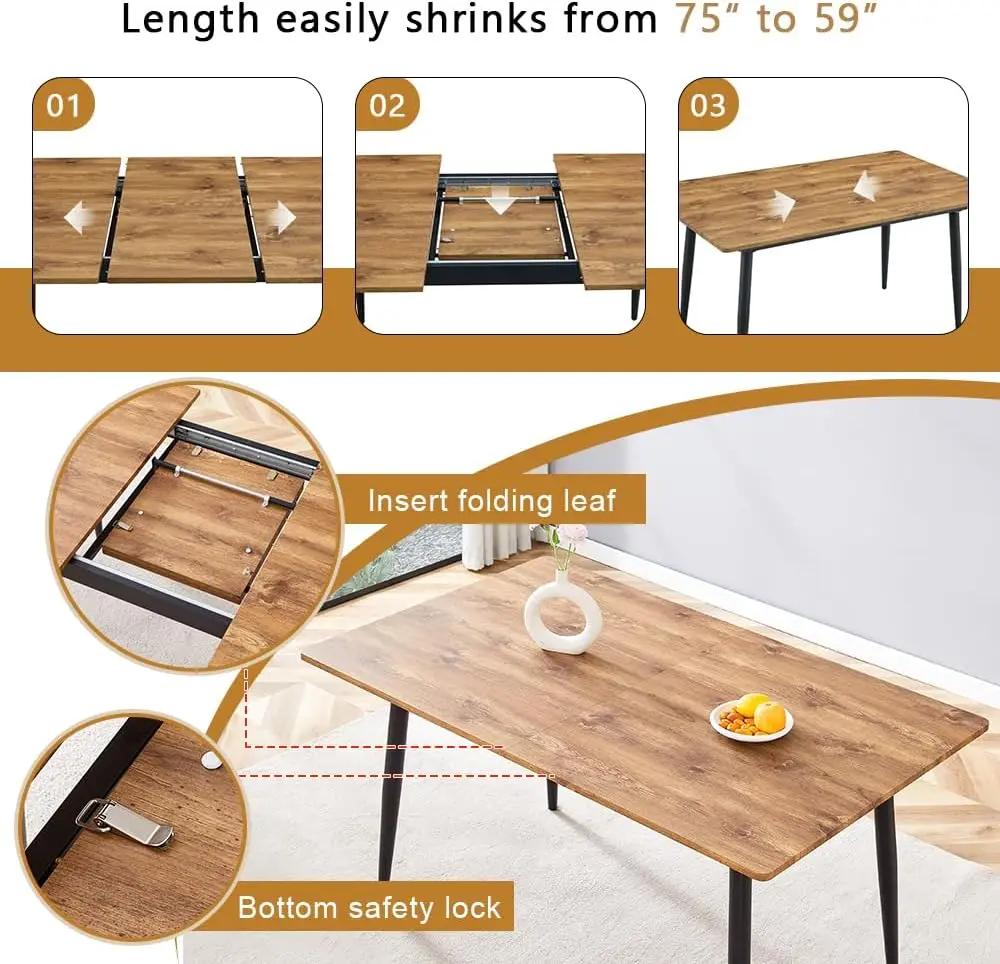 Set for 8, 59"-75" Extendable Dining Room Table Set with 8 Upholstered Chairs, Wood Kitchen Table Chairs Set for Living Room,