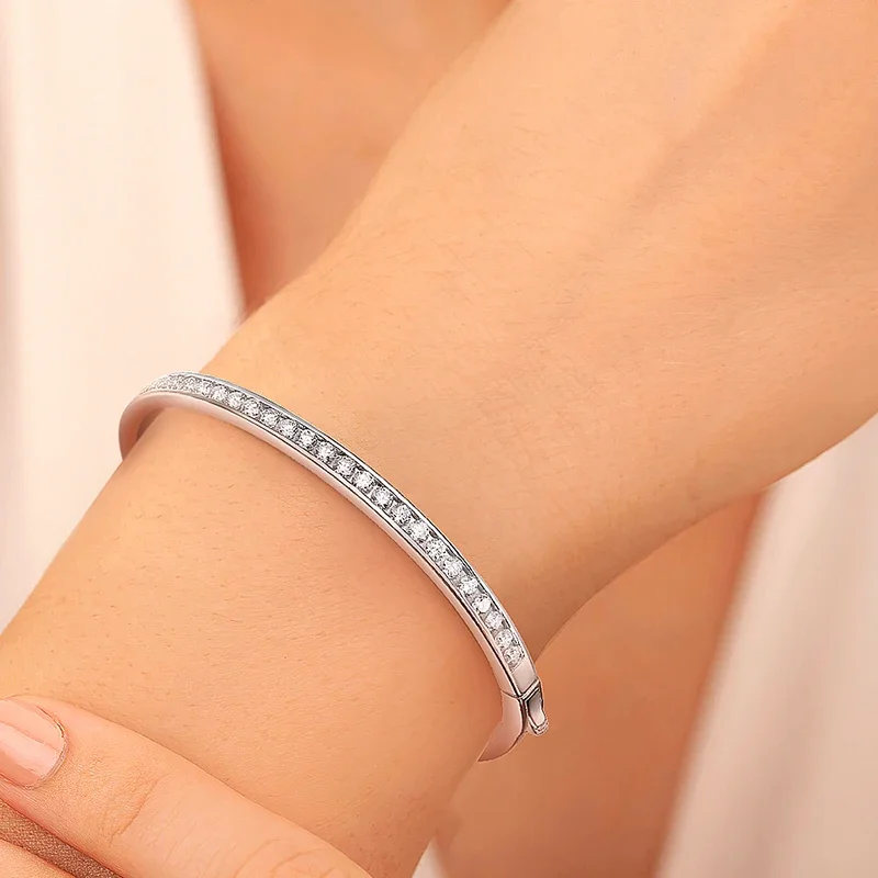 BXINY 2.5mm All Moissanite Bangles 100% S925 Silver Plated 18K Gold Lab Diamond Bracelets for Women Party Gifts Jewelry With GRA