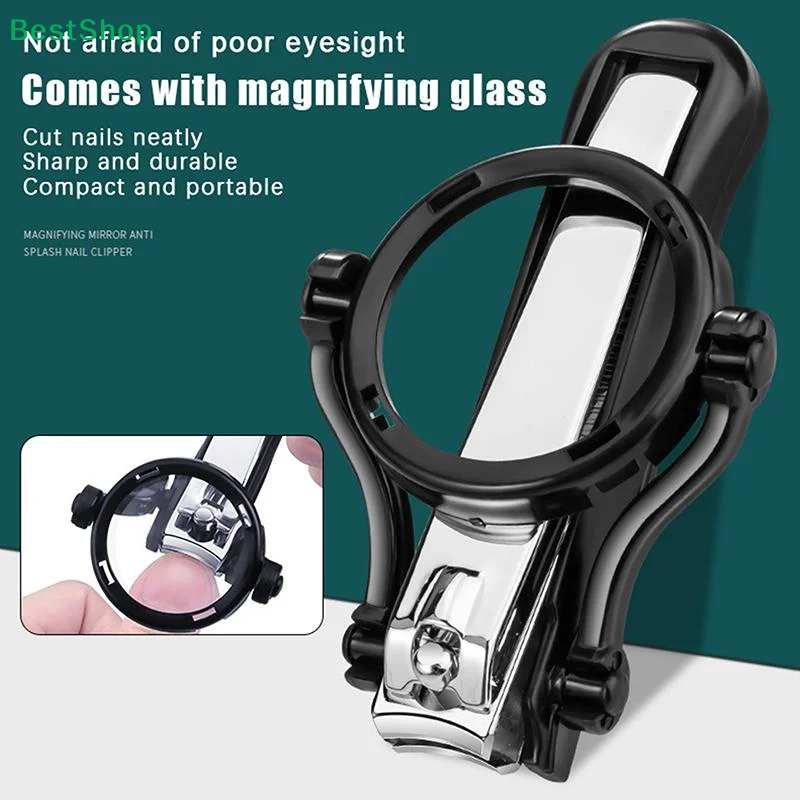 〔Q〕Splashproof Magnifying Glass Nail Clipper for Elderly,Labor-Saving Sharp Nail Cutter with Magnifier for Seniors