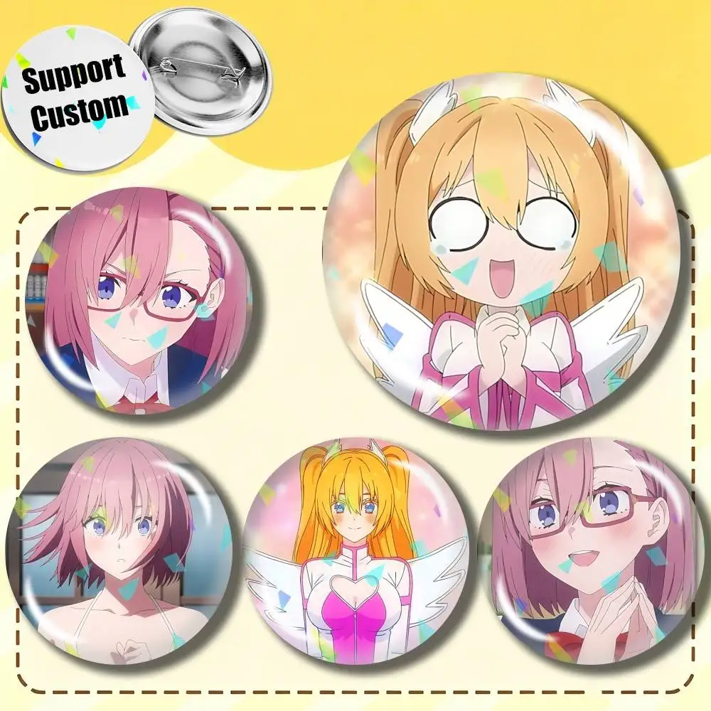 Broches Redondos Personalizables de Anime 2.5D Angel Ririsa Amano, Insignias Personalizadas con Diseño de Cristal Roto, Accesorio de Moda