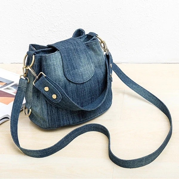 Na co dzień Denim torebka wiadro dla kobiet torba na ramię Crossbody z wieloma kieszeniami torebka damska luksusowy design kobiet duża torba na ramię niebieski