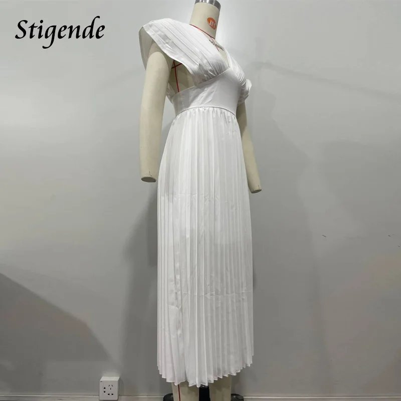 Stigende damska seksowna plisowana sukienka wróżki z dekoltem w szpic