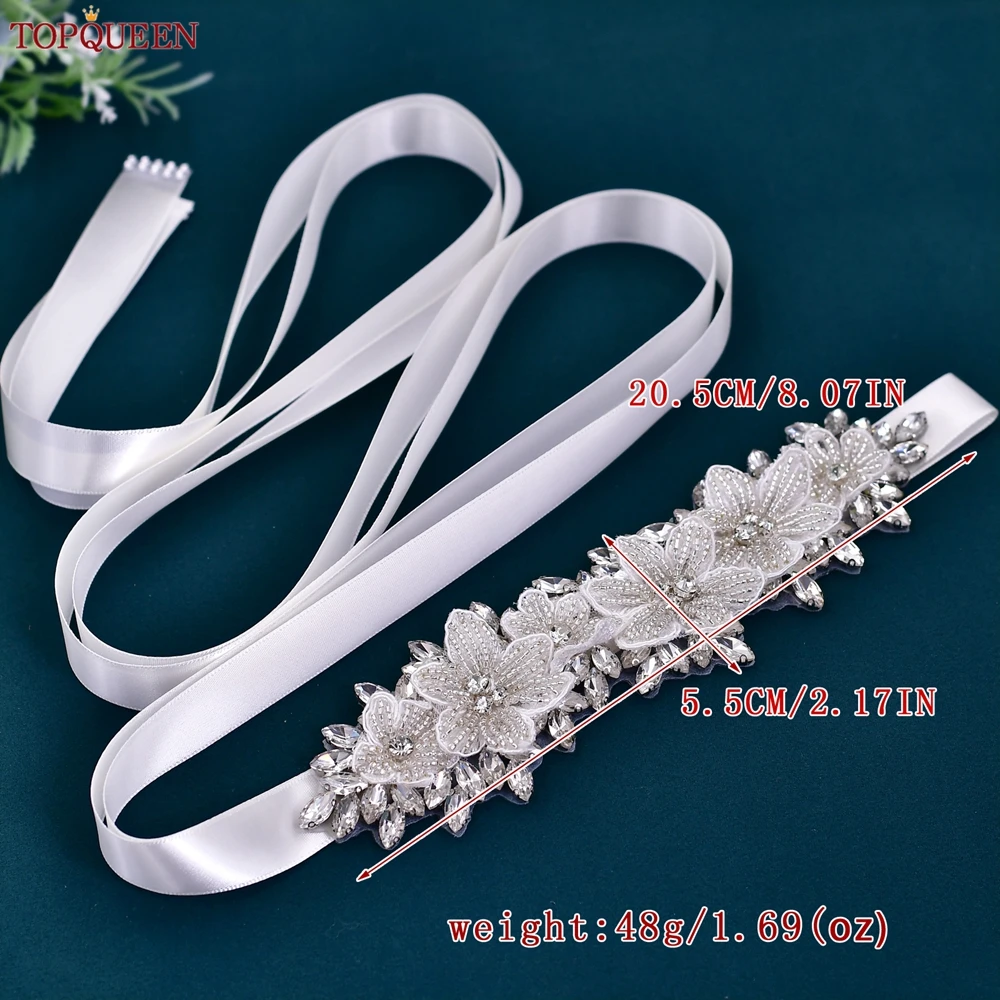 TOPQUEEN Bridal Belt Bohemian Wedding Sash Rhinestone Beaded Flower Belt Bridesmaid Dress Accessories Applique S63