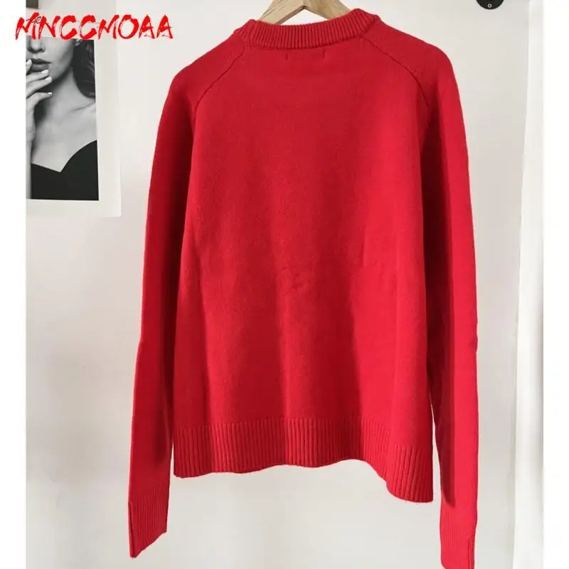 MNCCMOAA-Women\'s Loose Round Neck Knitwear Sweater, Casual Long Sleeve Tops, Pullovers, Autumn and Winter Fashion, 2024