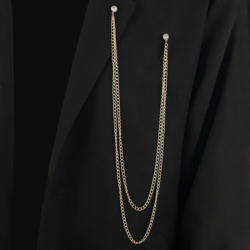 Nuevo broche de cadena con borla larga de lujo para traje de hombre, Pin de solapa de cristal de alta gama, accesorio, insignia exquisita, regalos de joyería