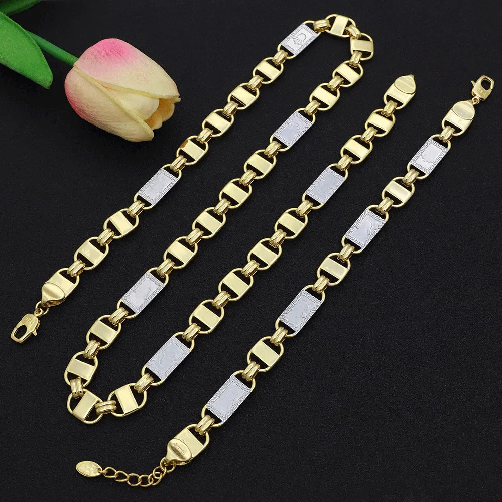 24k Gold-Plated Punk Two Tone Thick Chain Necklace 60cm 24in for Men Women Hip Hop Luxury Copper Jewelry Dubai Party Gift