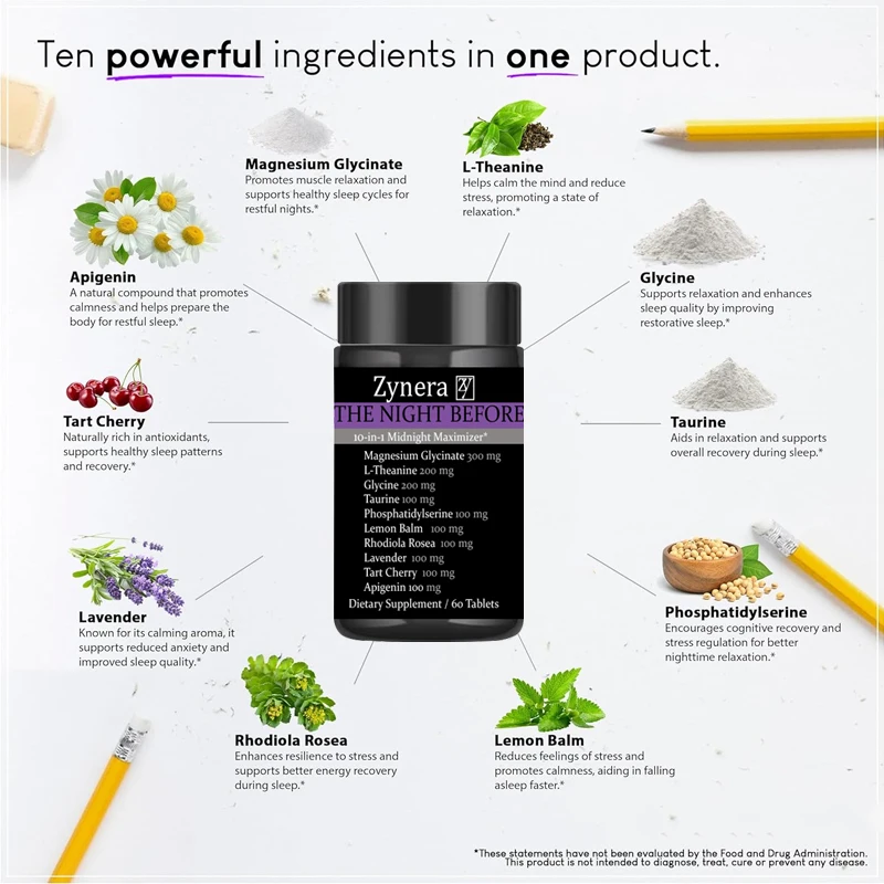 Magnesium Supplement Glycinate  L-Theanine Glycine Taurine Maintain Calm Nerve Sleep Quality, Anxiety Stress Mood Health Dietary