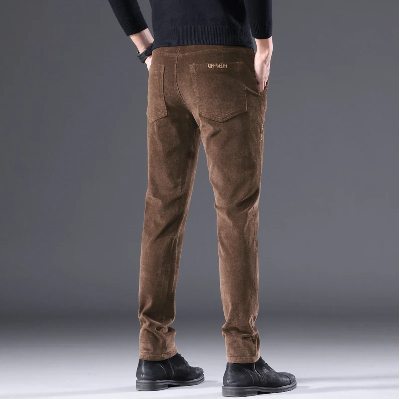 3 Colors Corduroy Slim Straight Men\'s Casual Pants Autumn Winter Embroidery Fashion Stretch Trousers Brand Male Clothing New