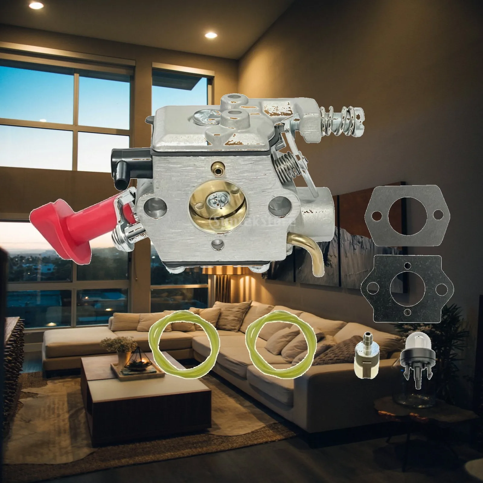 Chainsaw Carburetor Kit for CS271T WT1072 Saw Fuel Metering Device with Brass Fittings and Air Filter Base