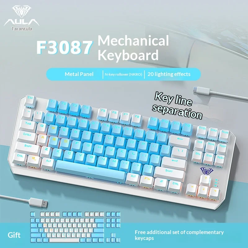 Aula F3087 Mechanical Keyboard 87 Keys Wired Blue Red Brown Switches For Gaming Esports Office Laptop Desktop Pcs