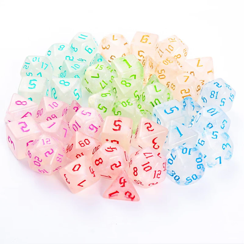 

Transparent Glitter Multi-faceted Dice, Digital Dice, Running Group Board Game Accessories, 4/6/8/10/12/20 Dice Props, 7 Pieces