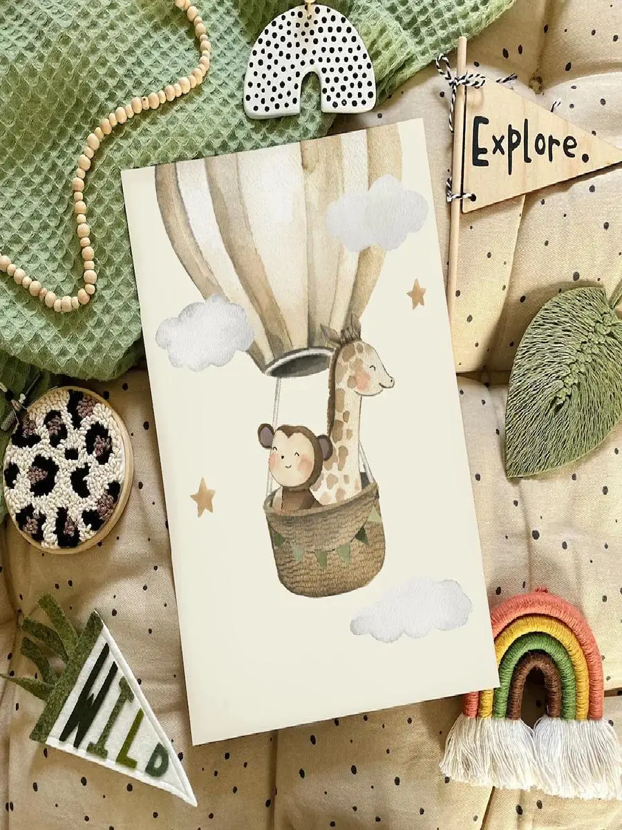 Lion Giraffe Monkey Balloon Aircraft Car Nursery Wall Art Canvas Painting Prints for Baby Kids Room Decor