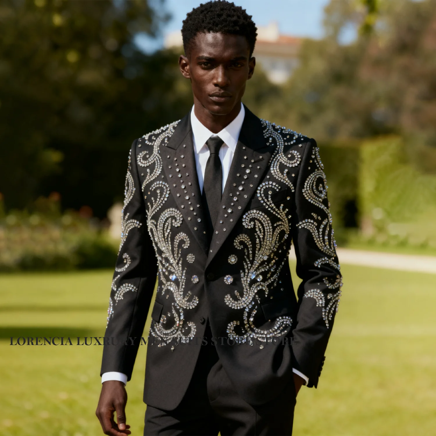 تخصيص الرجال الأفريقي الدعاوى الراقية الراين مطرز العريس 2 قطعة مجموعات البدلات الرسمية الماس الذكور حفلة موسيقية السترة Ropa Hombre