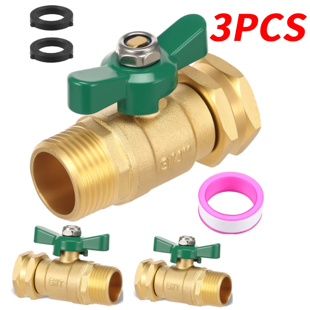 3PCS Garden Hose Shut Off Valve 3/4 Inch GHT High Flow Heavy Duty Brass Water Hose Ball Valve with 2 Washer Universal for Faucet