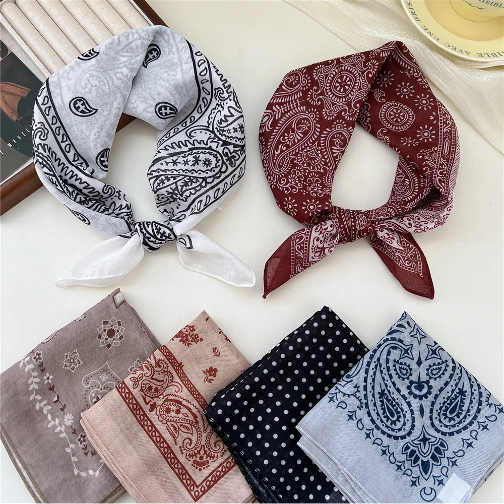 58cm Cotton Linen Square Scarf Women Hair Scarf Handkerchief Office Ladies Neck Scarves Cute Bandana Head Scarfs Female hijab