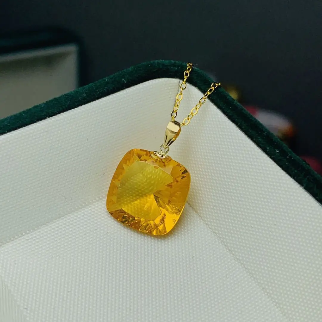 ZECAA Citrine 925 Jewelry Pendant Woman Citrine Pendant With Natural Citrine Gemstome 14*14mm Silver Citrine Pendant Jewelry