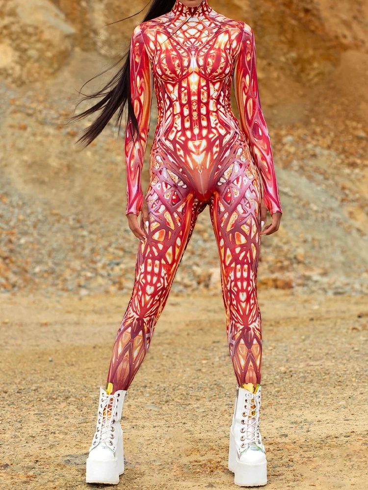 Uomo donna coppie Lover Fire Magician Cosplay tuta Halloween Burning Desire Print Zentai Suit Holiday Party Morphsuit Rave