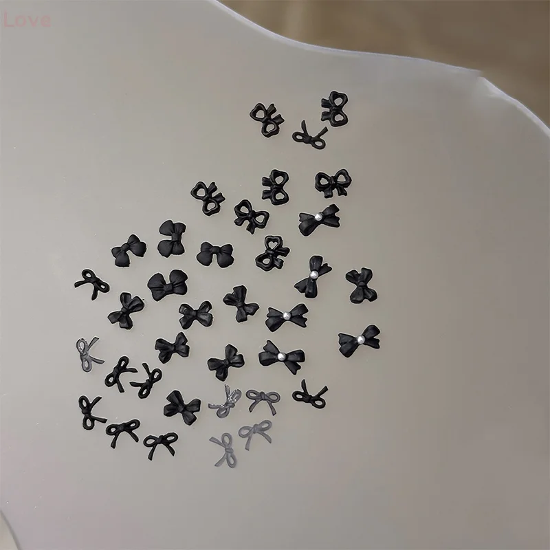 [L&P] 50 PCS Laços Pretos Encantos de Unhas Resina Mini Arco de Pérola Decorações de Arte de Unhas Artesanais DIY Imprensa em Unhas