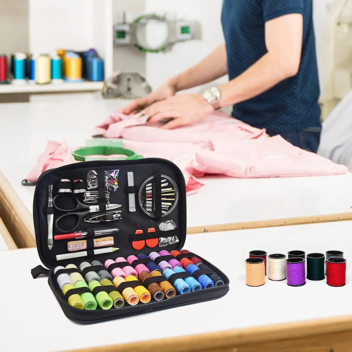 

Sewing Kit Basic with Case Portable Sewing Supplies, Thread and Needle Kit with Accessories for Home Traveler,Adults,Beginner