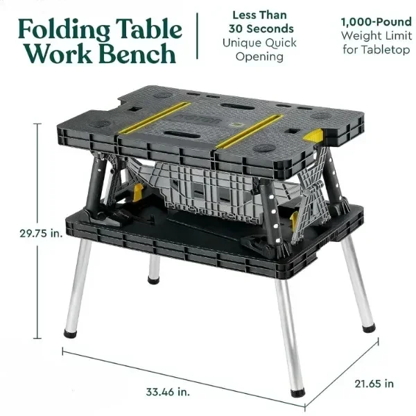 Portable Folding Work Table Tool Storage Stand Workbench with 12 Inch Wood Clamps for Saws, Home Improvement