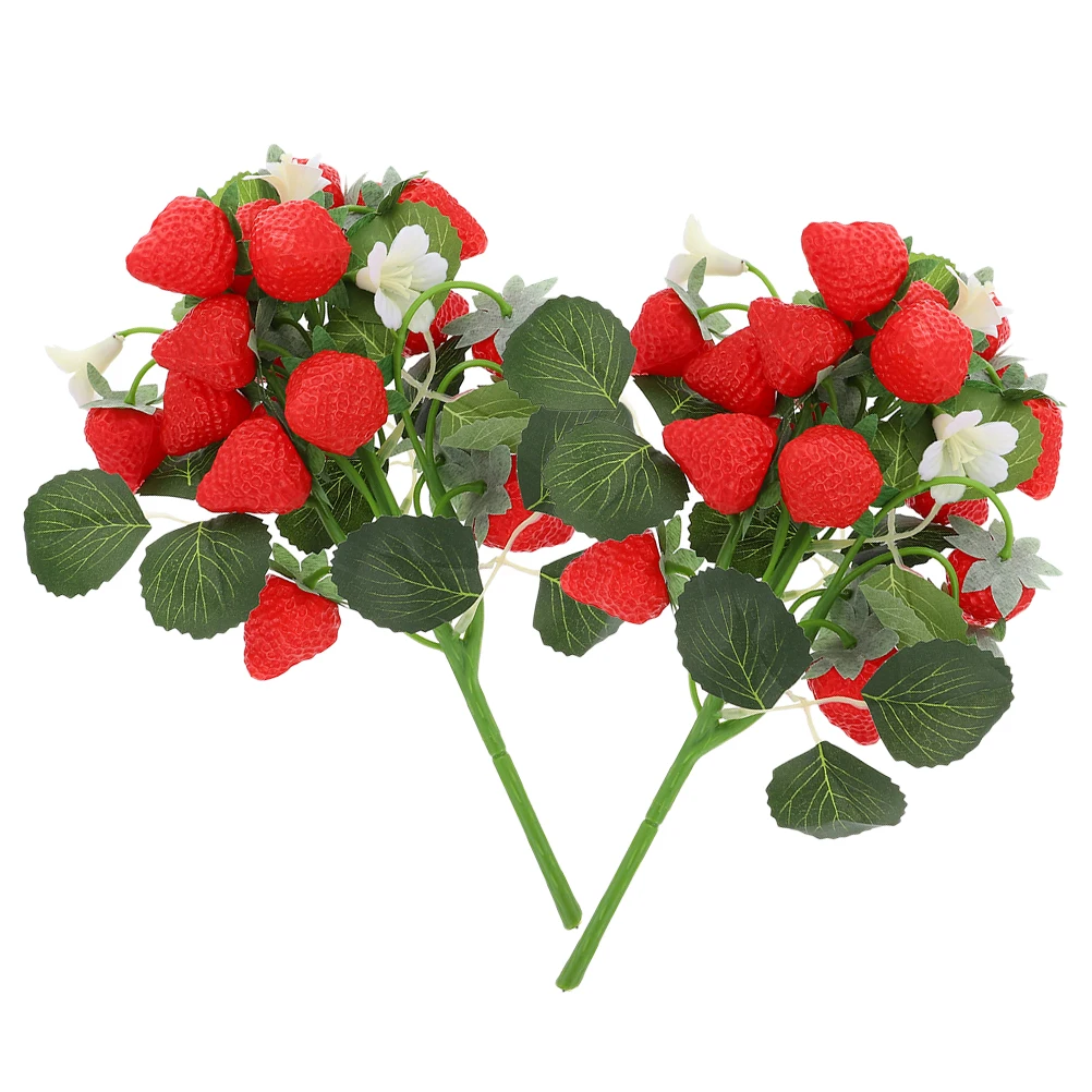 

2 Pcs PVC Strawberries Bouquet for Home Office Decoration Fake Plant Artificial Fruits Plants Desk Accessories