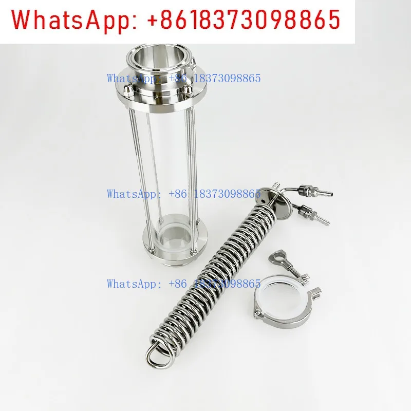 2 "OD64mm ملف تبريد المقطر ثلاثي المشبك مع 2" الديوبتر الزجاجي البصر ، جهاز ديفليغماتور ، ارتداد ، مكثف ، فولاذ صحي 304