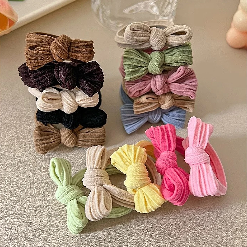 5pcs/Set Simple Bow Hair Ties Ropes Colorful Elastic Seamless Ponytail Holder Rubber Band For Toddler Girls