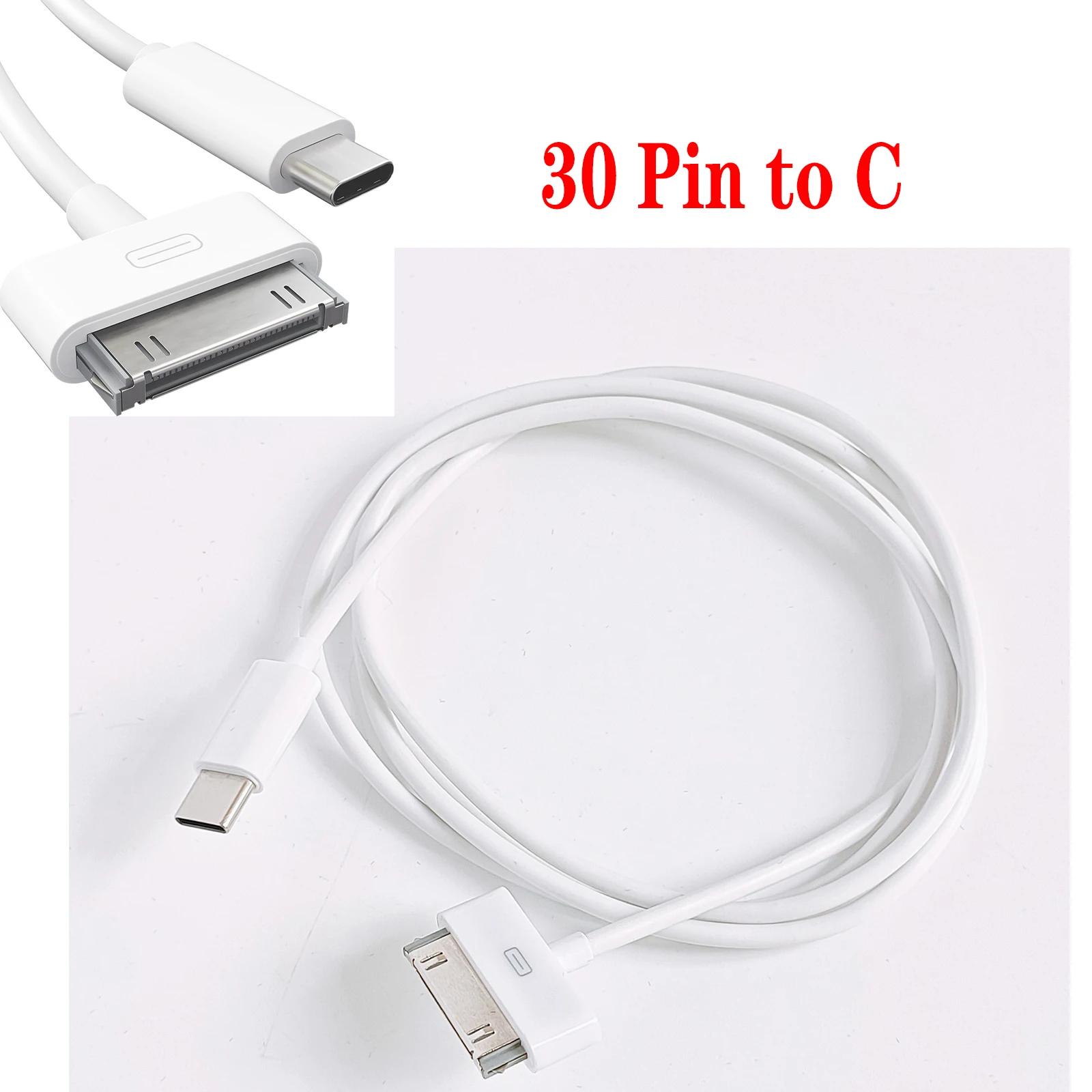 Adaptador de 30 pines a USB C, cable de carga y datos para iPhone 4, 4S, 3GS, iPad 3, 2, 1, iPod, cable de carga de USB-C tipo C a 30 pines, accesorios