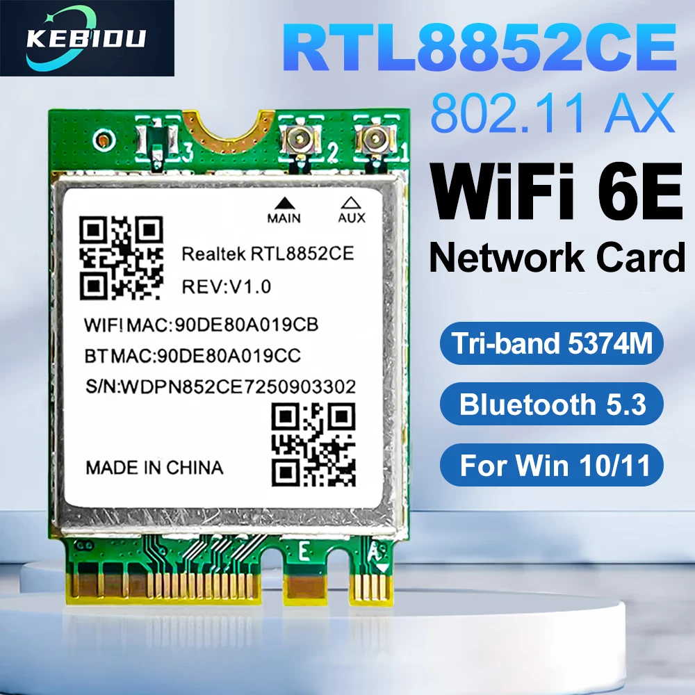 WiFi 6E RTL8852CE M.2 NGFF Wireless Network Card 5400Mbps 802.11AX Bluetooth 5.3 Adapter Tri-Band 2.4/5/6GHz for Windows 10/11