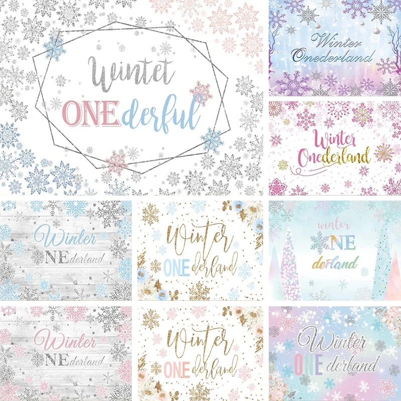 Winter Onederland 1st Birthday Background for Boy Girl Baby Shower Party Decorations Banner Snowflake Photography Backdrop Props