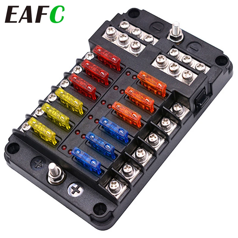 Auto Boot Sicherungs kasten halter mit 12-Wege-Sicherungshalter Block & Warn anzeige 12V ~ 24V Strom