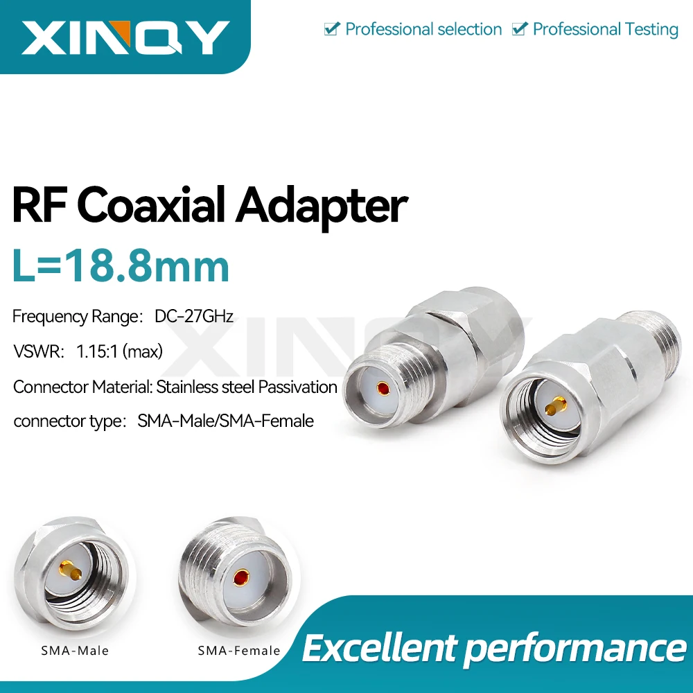 xinqy-dc-27g-rfアダプター、smaオス-メス（jk）、高精度ステンレス鋼製、低損失・低vswr