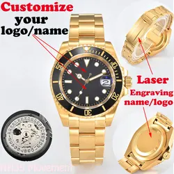 custom logo 40mm watch 316L stainless steel case with ceramic border NH35 movement sapphire glass waterproof custom watch