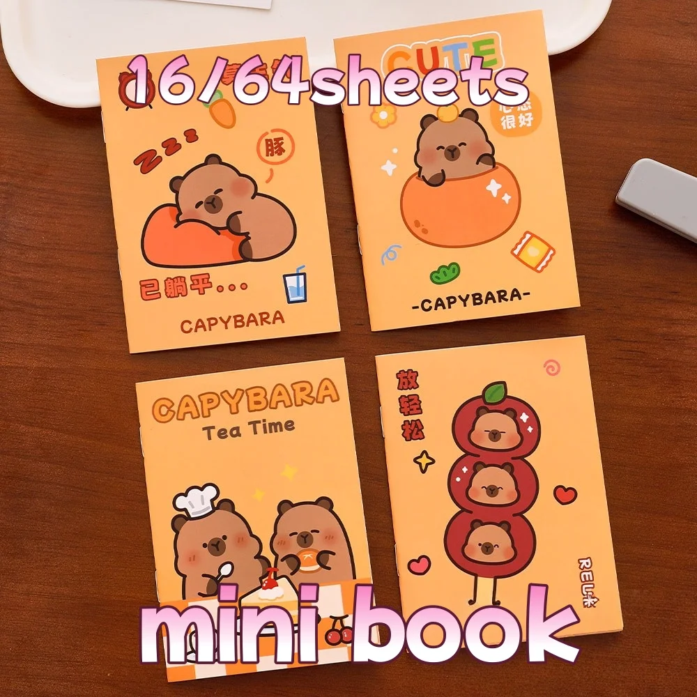 16/64 Blatt Mini-Notizblock, tragbares Büro-Tagebuch, niedliches Cartoon-Kleines Briefpapier, Kinder-Belohnungsgeschenk, Capybara-Studenten-Notizbuch
